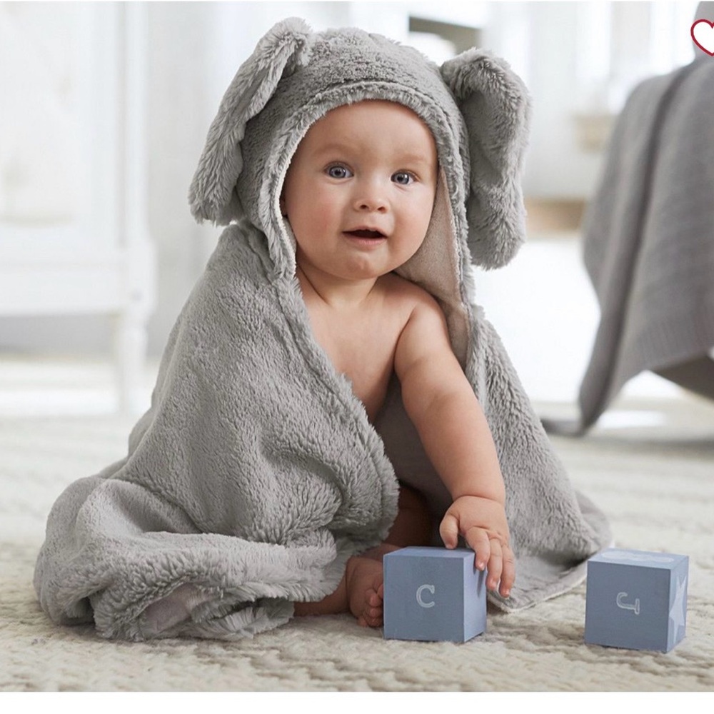 Pottery Barn Kids Elephant Faux Fur Baby Hooded Towel